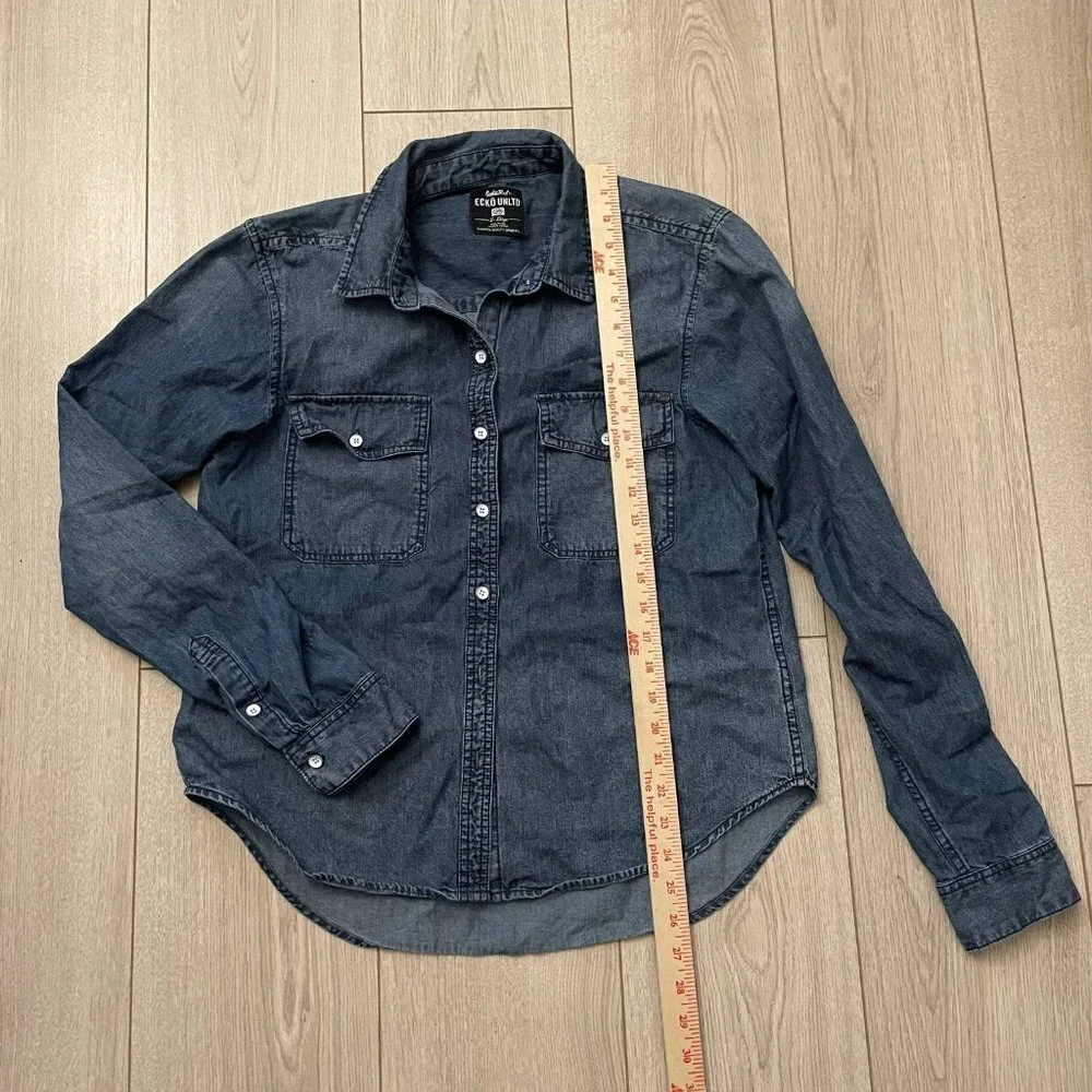 Ecko Unltd Men's Button Up Denim Shirt Slim Fit Blue Size XL - Picture 3 of 9